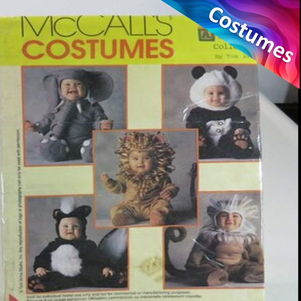 McCalls 8938 Sewing Pattern Toddler 1 Elephant Panda Lion Skunk Monkey Halloween